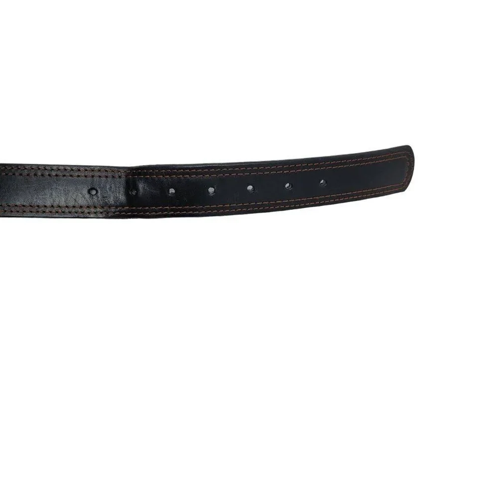 Mens Vintage 80s Scandia Woods Black Leather Belt 40 Western Rust‎ Embroidered